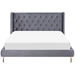 Slatted Bed Frame Grey Velvet Upholstery Eu King Size 5ft3 Tufted Headboard Modern Design Beliani