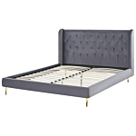 Slatted Bed Frame Grey Velvet Upholstery Eu King Size 5ft3 Tufted Headboard Modern Design Beliani