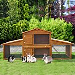 Pawhut Small Animal Deluxe Xxl Fir Wood 2-tier Hutch Natural Wood Tone