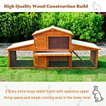 Pawhut Small Animal Deluxe Xxl Fir Wood 2-tier Hutch Natural Wood Tone