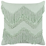 Set Of 2 Decorative Cushions Light Green Cotton 45 X 45 Cm With Tassels Boho Design Decor Accessories Beliani