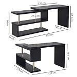 Homcom 360° Rotating L-shaped Corner Computer Desk Home Office Writing Table Swivel Workstation With Storage Shelf, Black