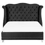 Eu King Size Bed Black Velvet 5ft3 Slatted Base Button Tufted Headboard Nailhead Trim Beliani