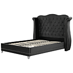 Eu King Size Bed Black Velvet 5ft3 Slatted Base Button Tufted Headboard Nailhead Trim Beliani