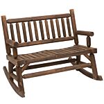 Outsunny Garden 2-seater Rocking Bench Wood Frame Rough-cut Log Loveseat Slatted High Back Rustic Style With Armrests - Dark Stain Brown