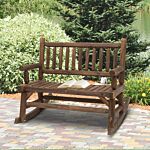 Outsunny Garden 2-seater Rocking Bench Wood Frame Rough-cut Log Loveseat Slatted High Back Rustic Style With Armrests - Dark Stain Brown