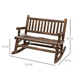 Outsunny Garden 2-seater Rocking Bench Wood Frame Rough-cut Log Loveseat Slatted High Back Rustic Style With Armrests - Dark Stain Brown