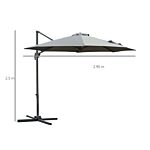 Outsunny 3(m) Patio Offset Parasol Roma Umbrella Cantilever Hanging Sun Shade Canopy Shelter 360° Rotation With Cross Base - Dark Grey