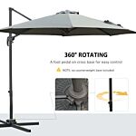 Outsunny 3(m) Patio Offset Parasol Roma Umbrella Cantilever Hanging Sun Shade Canopy Shelter 360° Rotation With Cross Base - Dark Grey