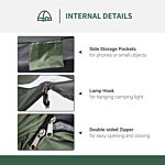 Outsunny 2 Person Camping Tent, Camouflage Tent With Zipped Doors, Storage Pocket, Portable Handy Bag, Dark Green