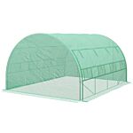 Outsunny Polytunnel Greenhouse Walk-in Grow House Tent With Roll-up Sidewalls, Zipped Door And 8 Windows, 4x3x2m Green