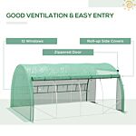 Outsunny Polytunnel Greenhouse Walk-in Grow House Tent With Roll-up Sidewalls, Zipped Door And 8 Windows, 4x3x2m Green