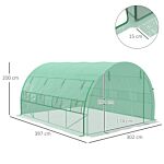 Outsunny Polytunnel Greenhouse Walk-in Grow House Tent With Roll-up Sidewalls, Zipped Door And 8 Windows, 4x3x2m Green