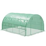 Outsunny Polytunnel Greenhouse Walk-in Grow House Tent With Roll-up Sidewalls, Zipped Door And 8 Windows, 4x3x2m Green