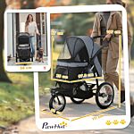 Pawhut Pet Stroller Jogger For Medium Small Dogs, Foldable Cat Pram Dog Pushchair With Adjustable Canopy, 3 Big Wheels, Grey