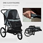 Pawhut Pet Stroller Jogger For Medium Small Dogs, Foldable Cat Pram Dog Pushchair With Adjustable Canopy, 3 Big Wheels, Grey