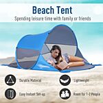 Outsunny 1-2 Person Pop Up Tent Beach Tent Hiking Uv 30+ Protection Patio Sun Shelter Portable Automatic - Blue