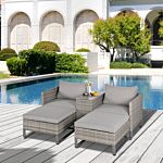 Outsunny 2 Seater Patio Rattan Wicker Sofa Set Chaise Lounge Double Sofa Bed Furniture W/ Coffee Table & Footstool For Patios, Garden, Backyard, Grey