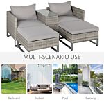 Outsunny 2 Seater Patio Rattan Wicker Sofa Set Chaise Lounge Double Sofa Bed Furniture W/ Coffee Table & Footstool For Patios, Garden, Backyard, Grey