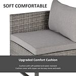 Outsunny 2 Seater Patio Rattan Wicker Sofa Set Chaise Lounge Double Sofa Bed Furniture W/ Coffee Table & Footstool For Patios, Garden, Backyard, Grey