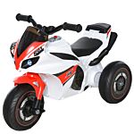 Homcom Kids Ride-on Police Bike 3-wheel Vehicle W/ Music Lights Safe Seat Handlebars Toddler Child Learning Fun Development 18-36 Months White