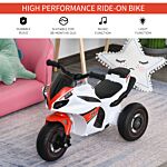 Homcom Kids Ride-on Police Bike 3-wheel Vehicle W/ Music Lights Safe Seat Handlebars Toddler Child Learning Fun Development 18-36 Months White