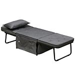 Homcom Fabric Sleeper Chair, Folding Chair Bed With Adjustable Backrest, Pillow, Side Pockets For Living Room, Charcoal Grey