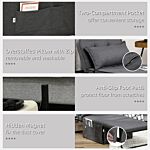 Homcom Fabric Sleeper Chair, Folding Chair Bed With Adjustable Backrest, Pillow, Side Pockets For Living Room, Charcoal Grey