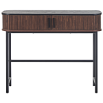 Console Table Dark Wood Finish 82 X 35 X 100 Cm Rustic Sliding Doors Cabinet Beliani