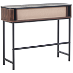 Console Table Dark Wood Finish 82 X 35 X 100 Cm Rustic Sliding Doors Cabinet Beliani