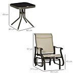 Outsunny Set Of 3 Gliding Chair & Tea Table Set, Outdoor Rocker Set With 2 Armchairs, Tempered Glass Tabletop, Khaki