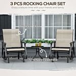 Outsunny Set Of 3 Gliding Chair & Tea Table Set, Outdoor Rocker Set With 2 Armchairs, Tempered Glass Tabletop, Khaki