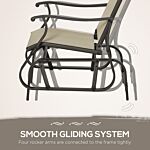 Outsunny Set Of 3 Gliding Chair & Tea Table Set, Outdoor Rocker Set With 2 Armchairs, Tempered Glass Tabletop, Khaki