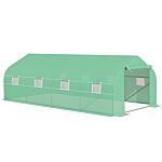 Outsunny 6 X 3 M Large Walk-in Greenhouse Garden Polytunnel Greenhouse W/ Metal Frame, Zippered Door And Roll Up Windows, Green