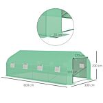 Outsunny 6 X 3 M Large Walk-in Greenhouse Garden Polytunnel Greenhouse W/ Metal Frame, Zippered Door And Roll Up Windows, Green