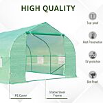 Outsunny 6 X 3 M Large Walk-in Greenhouse Garden Polytunnel Greenhouse W/ Metal Frame, Zippered Door And Roll Up Windows, Green