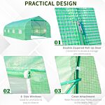 Outsunny 6 X 3 M Large Walk-in Greenhouse Garden Polytunnel Greenhouse W/ Metal Frame, Zippered Door And Roll Up Windows, Green