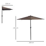 Outsunny 2.7m Balcony Half Parasol Garden Outdoor Umbrella 5 Steel Ribs - Brown