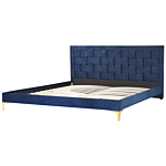 Upholstered Bed Frame Navy Blue Velvet Eu Super King Size 180x200 Cm 6ft Headboard Golden Legs Beliani