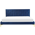 Upholstered Bed Frame Navy Blue Velvet Eu Super King Size 180x200 Cm 6ft Headboard Golden Legs Beliani