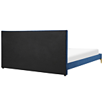 Upholstered Bed Frame Navy Blue Velvet Eu Super King Size 180x200 Cm 6ft Headboard Golden Legs Beliani