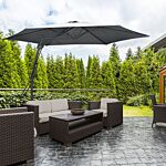 Outsunny 3m Cantilever Parasol With Easy Lever, Patio Umbrella With Crank Handle, Cross Base And 6 Metal Ribs, Outdoor Sun Shades For Garden, Grey