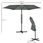 Outsunny 3m Cantilever Parasol With Easy Lever, Patio Umbrella With Crank Handle, Cross Base And 6 Metal Ribs, Outdoor Sun Shades For Garden, Grey