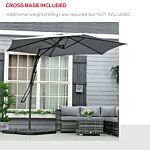 Outsunny 3m Cantilever Parasol With Easy Lever, Patio Umbrella With Crank Handle, Cross Base And 6 Metal Ribs, Outdoor Sun Shades For Garden, Grey