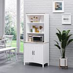 Homcom Kitchen Cupboard With 3-tier Shelving Double-door Storage Cabinet, Sideboard With Adjustable Shelves Microwave Oven Counter Top, White