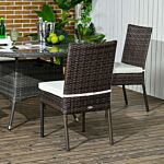 Outsunny Set Of Four Armless Rattan Garden Chairs - Brown