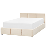 Ottoman Bed Light Beige Velvet Upholstery Eu Double Size 4ft6 Tufted Headboard Storage Function Beliani