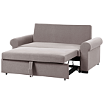 Sofa Bed Light Brown Polyester Fabric 2 Seater Pull-out Convertible Sleeper Retro Design Beliani