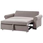 Sofa Bed Light Brown Polyester Fabric 2 Seater Pull-out Convertible Sleeper Retro Design Beliani