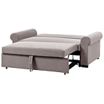 Sofa Bed Light Brown Polyester Fabric 2 Seater Pull-out Convertible Sleeper Retro Design Beliani